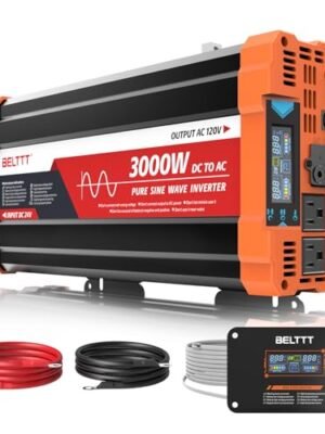 BELTTT 3000W 24V Inverter Pure Sine Wave Inverter, Power Inverter for Truck, RV, Solar, Off-Grid, 24V DC to 110V/120V AC, Dual AC and 20A Socket, 5V 2.1A USB, 23ft Remote Controller, Surge 6000W