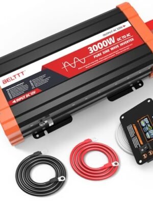 BELTTT 3000W Pure Sine Wave Inverter 12V DC to 120V AC for Solar, Off-Grid, RV, Truck, Home, Power Inverter with Dual AC, 20A Socket, 5V 2.1A USB, Hardwire Port, Remote Controller 23Ft Cable
