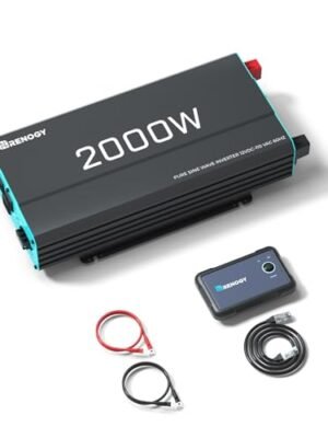 Renogy Inverter P2 2000W Pure Sine Wave Inverter 12V DC to 110V AC Converter, Off-Grid Solar Power Inverters for Vehicles, Truck, RV, Home, with Built-in 5V/2.1A USB / Hardwire Port, Remote Controller