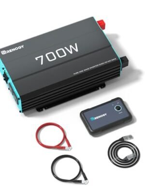 Renogy Inverter P2 700W Pure Sine Wave Inverter 12V DC to 120V AC, Off-Grid Solar Power Converter for Home, RV, Truck, Camping, with Built-in 5V/2.1A USB Port, AC Hardwire Port, Remote Controller